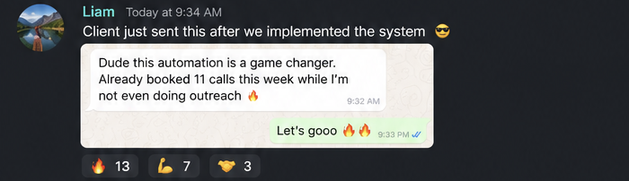 Community post: client message about 11 calls booked by the automation